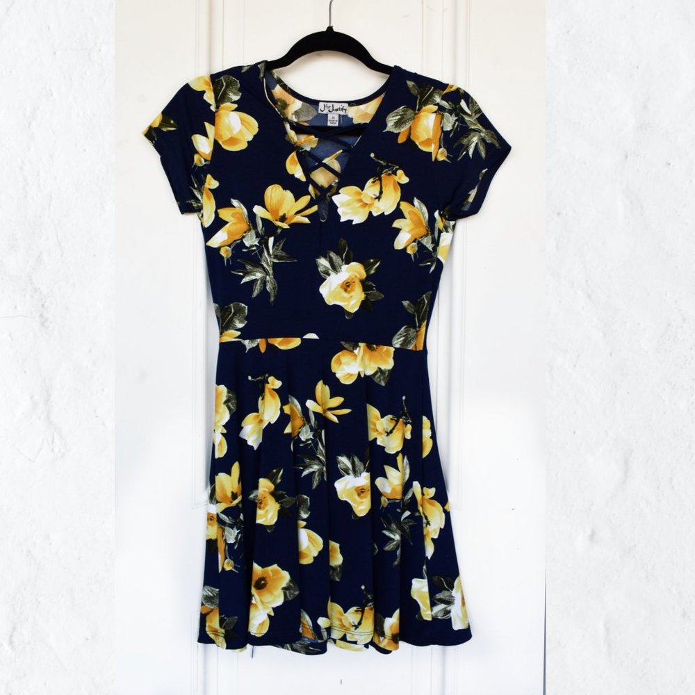 Yellow & Navy Blue Dress | J For Justify | Medium